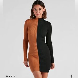 Windsor Color Block Mock Neck Midi Dress